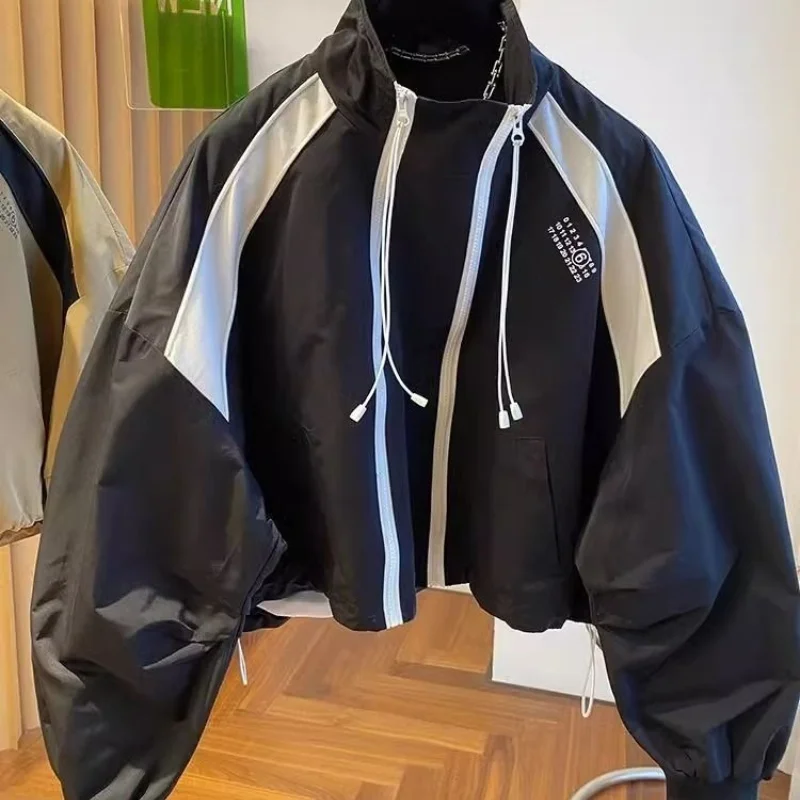 

Autumn Winter Large Size Men's Casual Color Blo Windbreaker Jaet Double Zipper Stand Collar Waterproof Polyester