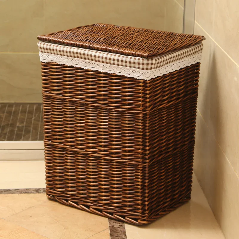 

Willow Rattan Laundry Basket with Lid Dirty Laundry Storage Box Clothes Toy Storage Box Large 44x35x50cm