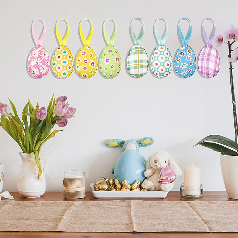 Easter Eggs Decorations Set of 24 Colorful Eggs Hanging Ornaments for Home Holiday Decor