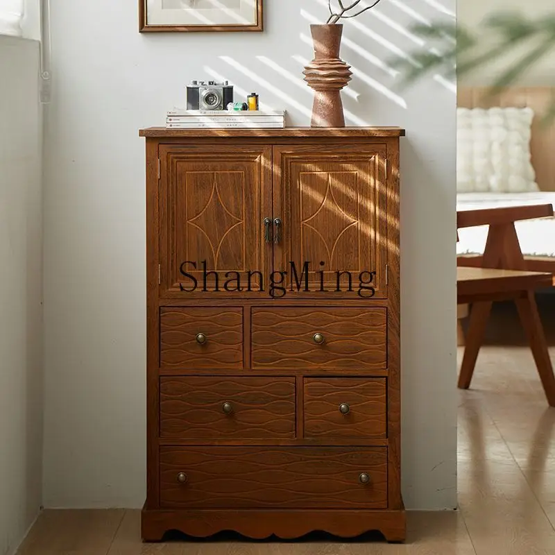 

FG paulownia wood living room wall locker multi-layer retro with drawers old solid wood chest of drawers