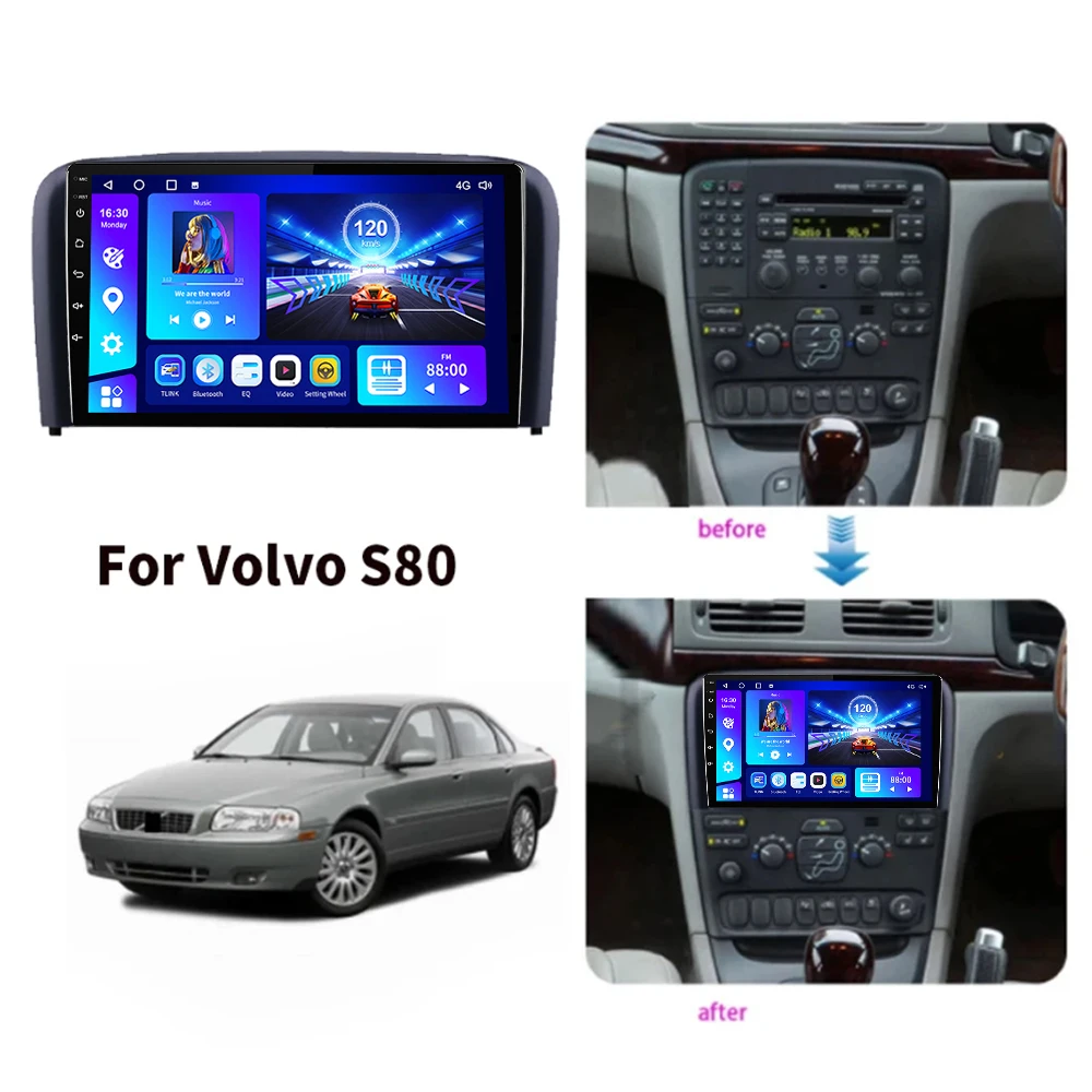 EKIY 4G WIFI For Volvo S80 1 1998-2006 Android 10 Car Radio Multimedia Video Player GPS Navigation GPS Auto Carplay 2 din Stereo