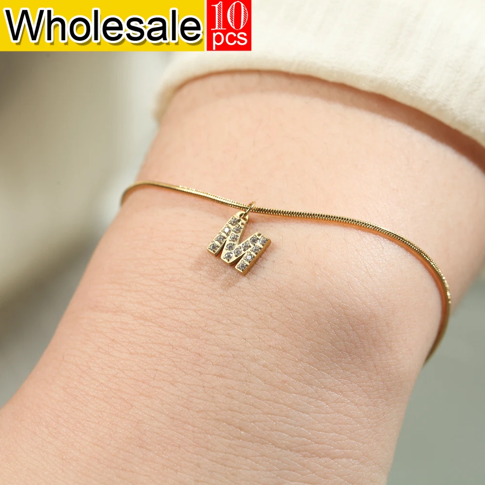 10PCS Minimalist style golded stainless steel women's bracelet with 26 initials artistic pendant accessories summer jewelry gift