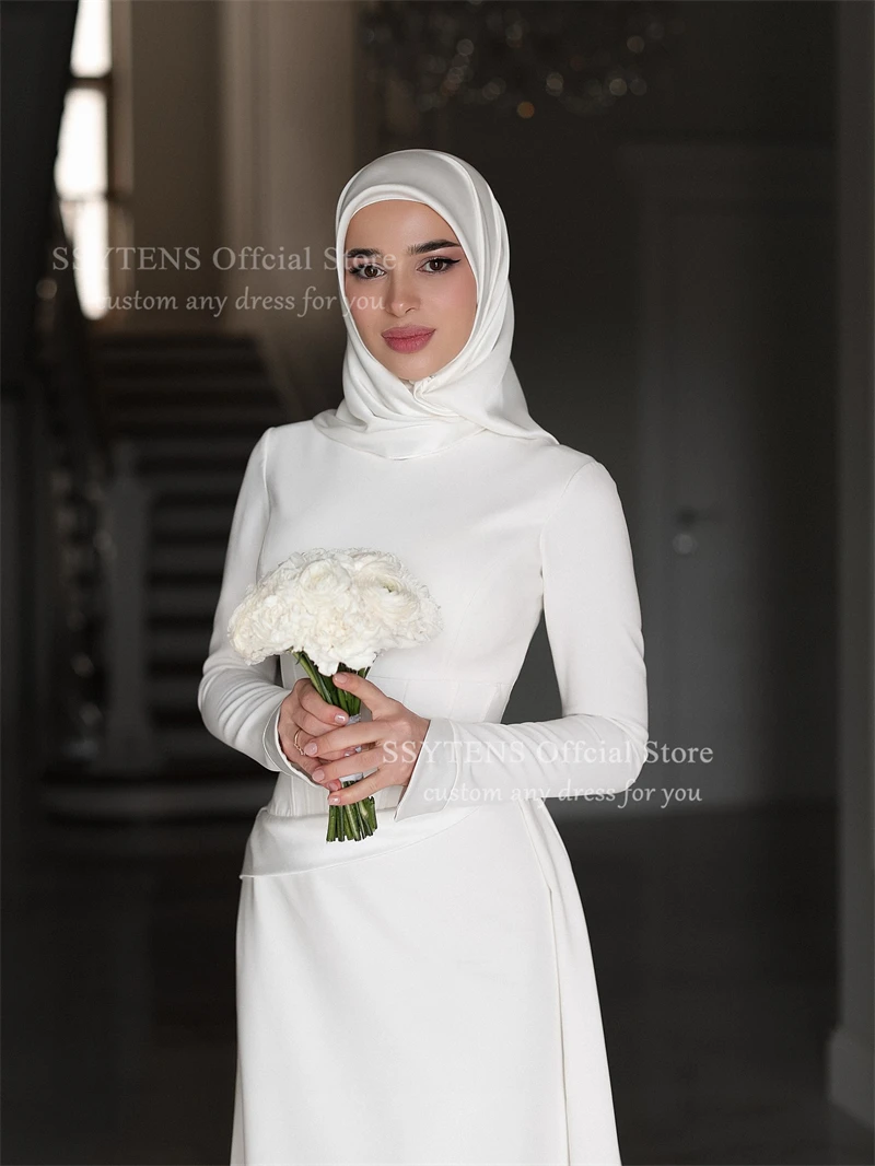 SSYTENS Modest Wedding Dresses for Women 2026 Muslim High Collar Veiled Bride Dress Long Customize White Civil Bride Bridal Gown