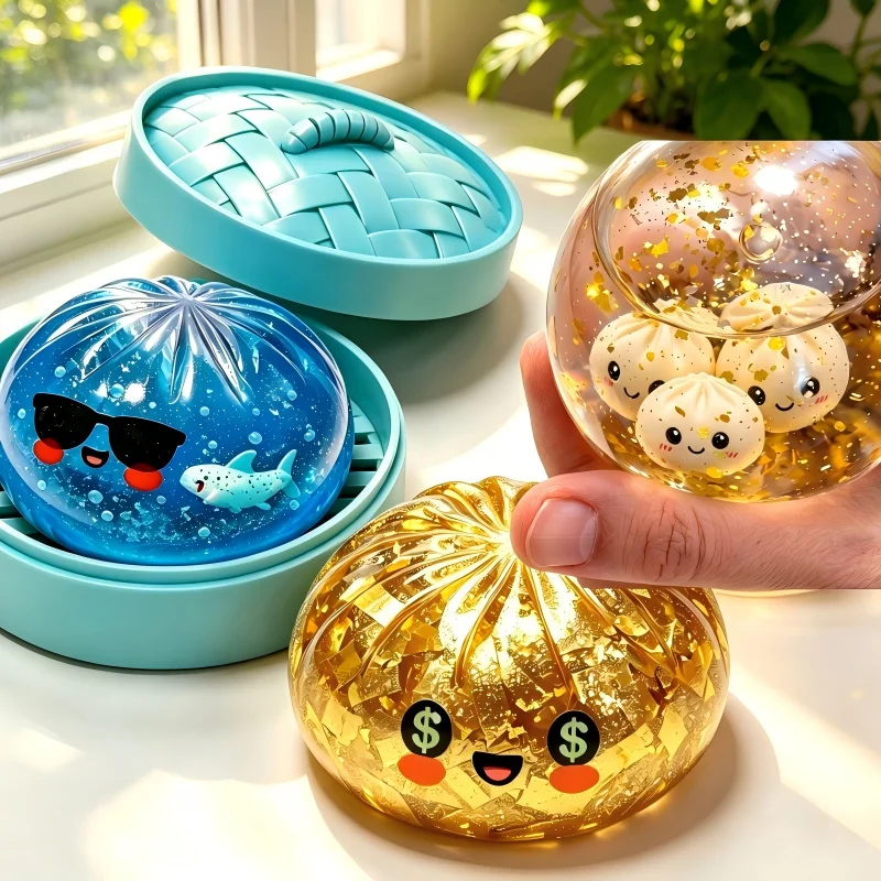 Juguete Blandito de Peluche con Forma de Panecillo de Tiburón Brillante, Mini Panecillos de Resiliencia Lenta, Juguete Sensorial Antiestrés con Vaporizador, Panecillo Relleno al Vapor para Apretar