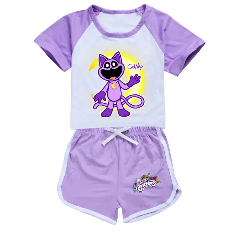 Smiling Critters Catnap Toddler Boy Clothes Summer Pajamas Cotton Short Sleeve TShirt Shorts Costume Girls Casual Sportswear Set