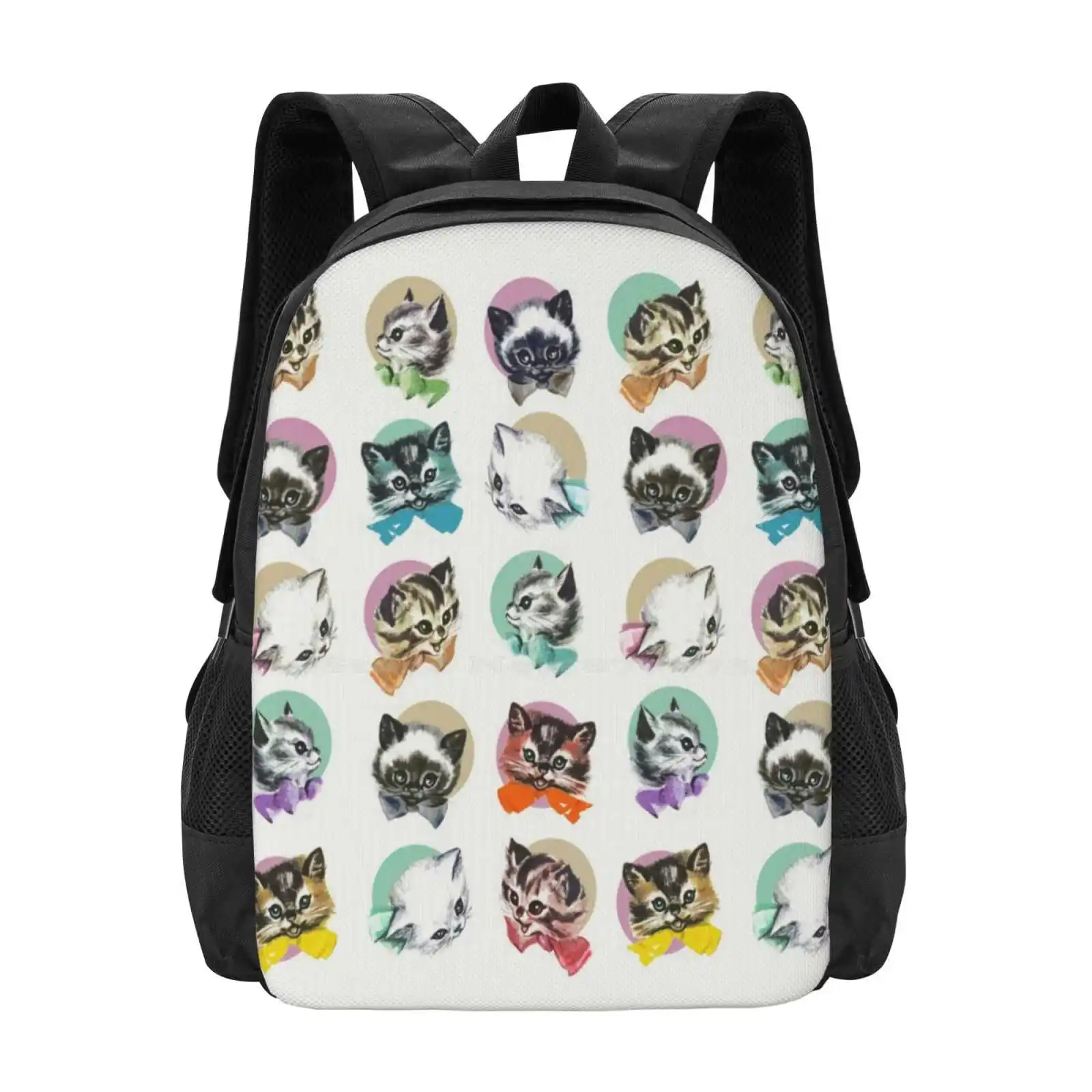 

Cats & Bowties Hot Sale Schoolbag Backpack Fashion Bags Cats Kitten Bowtie Dapper Old Vintage Antique Pastel Color Peach Mint