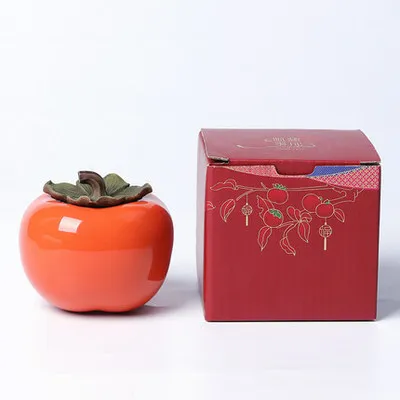 Lifelike Lovely Luster Color Glaze Persimmon Fruit Ceramics Ornament Tea Canister Candy Headphones Jewelry Storage Crafts Decor