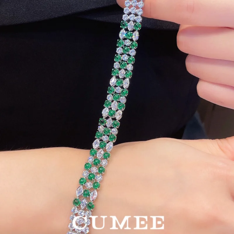 CUMEE Personalized Style, Super Soft Fashion, Cultivated Synthetic Emerald Bracelet for Women, Silver Gold-plated