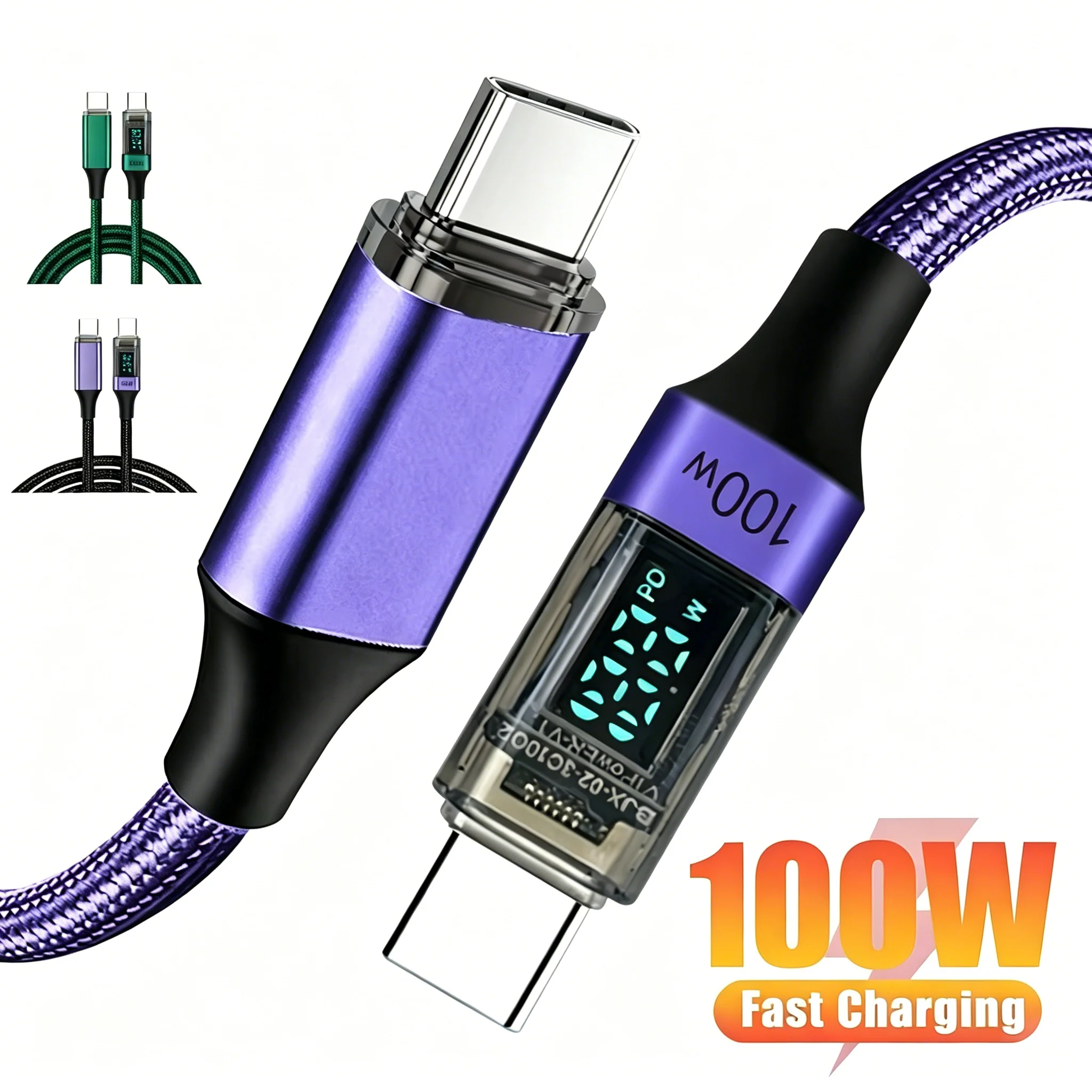 Cables USB Tipo C de Carga Súper Rápida de 100W con Pantalla LED para Teléfonos Móviles, Carga Rápida PD 3.0, para Samsung, Xiaomi, iPhone