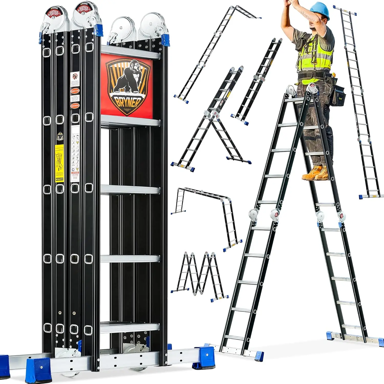 Opvouwbare Trapladder, 19,6ft, 7 In 1 Multifunctionele Opvouwbare Verstelbare Telescopische Aluminium Verlengladders, 330Lbs