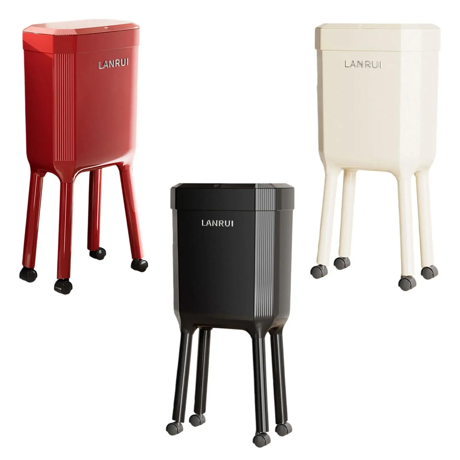 

Trash Can with Wheels High Foot Wastebasket for Bedroom Living Room Dresser