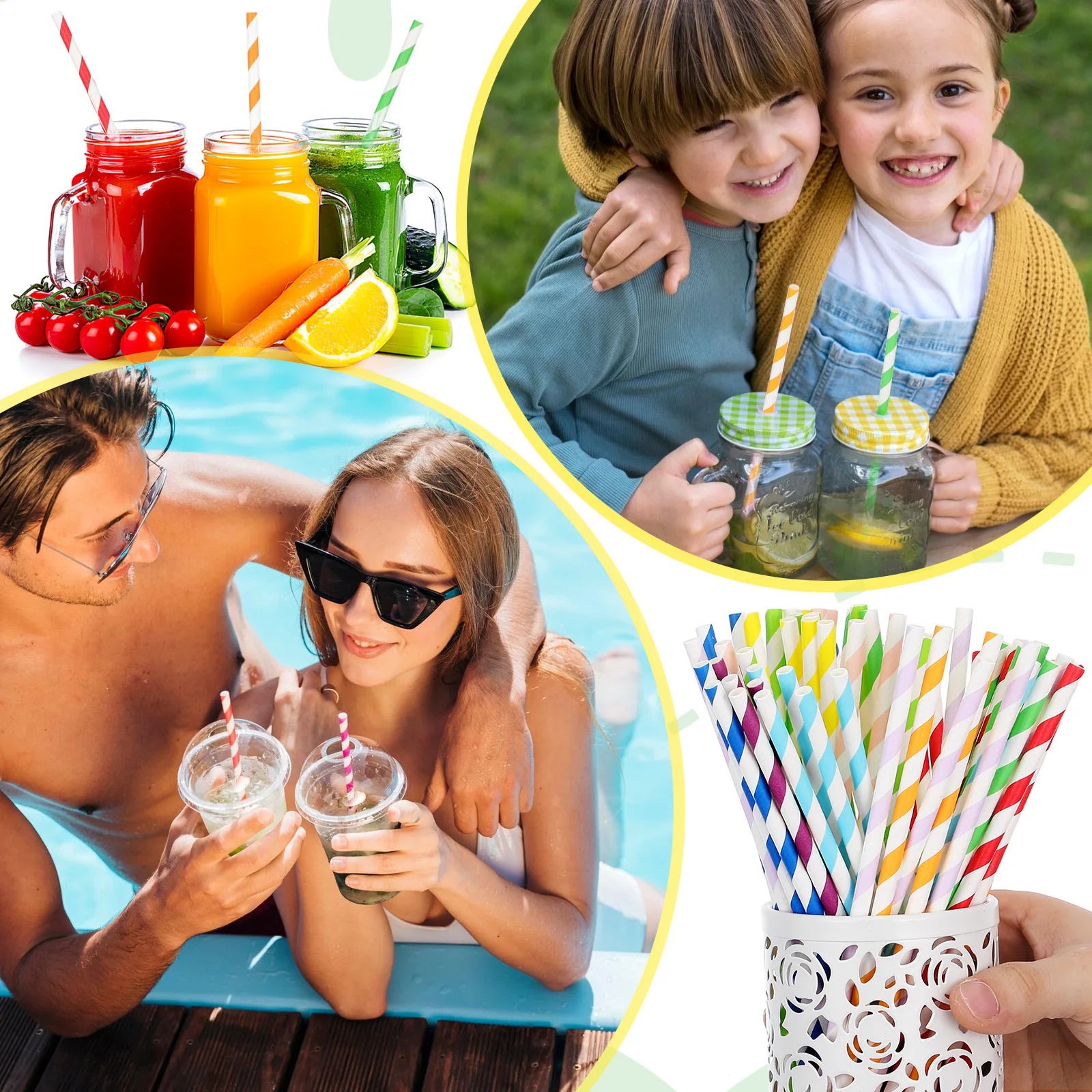 

250Pcs Colorful Paper Drinking Straws Biodegradable Disposable Reusable for Smoothies Coffee Tea Home