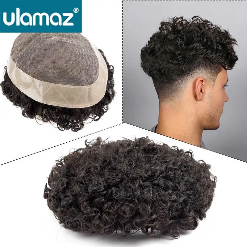 Curly Toupee Man Wig Mono Base Men's Capillary Prothesis Durable Men Hair System Unit 100% Human Hair Male Hair Prosthesis