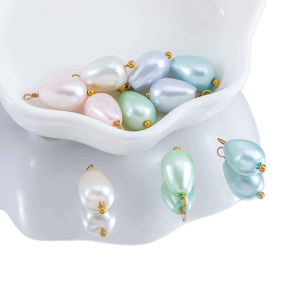 5pcs Droplet Shaped Glass Imitation Pearl Gold Color Pendant For DIY Necklace Tassel Pendant Accessory Handmade Jewelry Material view 5