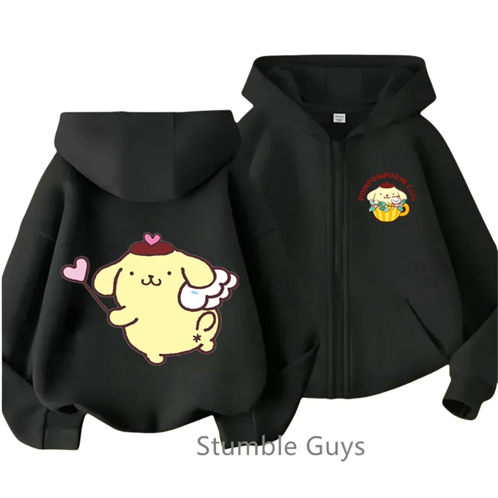 Kawaii Anime Zipper Hoodie Kids 2025 Fashion Pom Pom Purin Clothes Boys Girls Sweater Casual Marios Long Sleeve Sonic Trucksuit