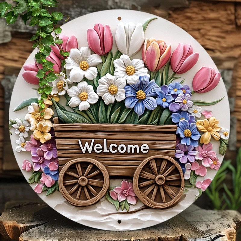 2D 1PC Wooden Disc Welcome Float Theme Sign 8 Inch Design Decorative Art Durable Wall Plaque Bedroom Office Coffee Shop Bar