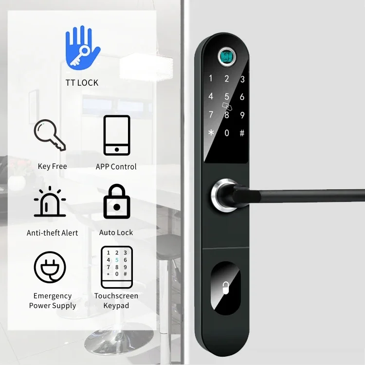 TTlock Door Access Control System, Teclado de Impressão Digital, Vidro Inteligente Deslizante, Eletrônica Doméstica, Bloqueio para Porta de Alumínio, 2024