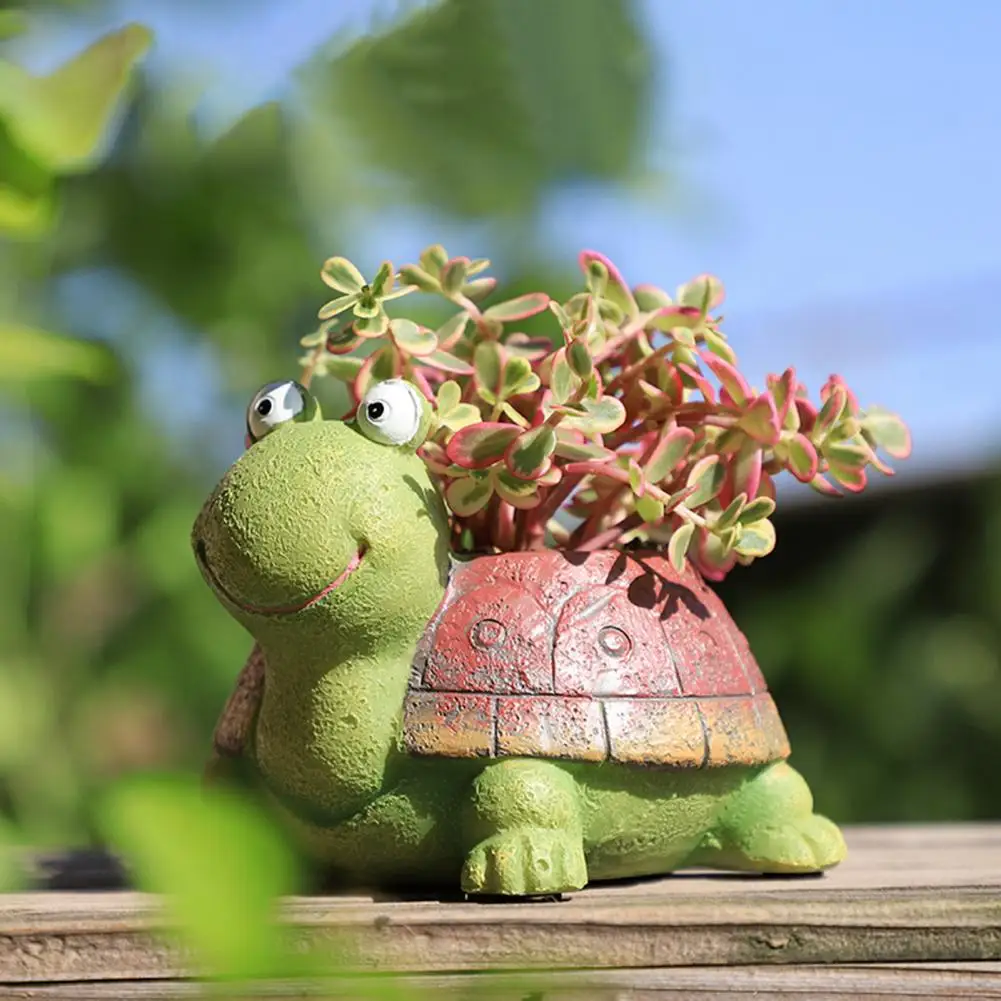 Resin Plant Pot Flowerpot Colorful Turtle Shape Resin Turtle Flowerpot Cartoon Style Decorative Gardening Container Flower Pot