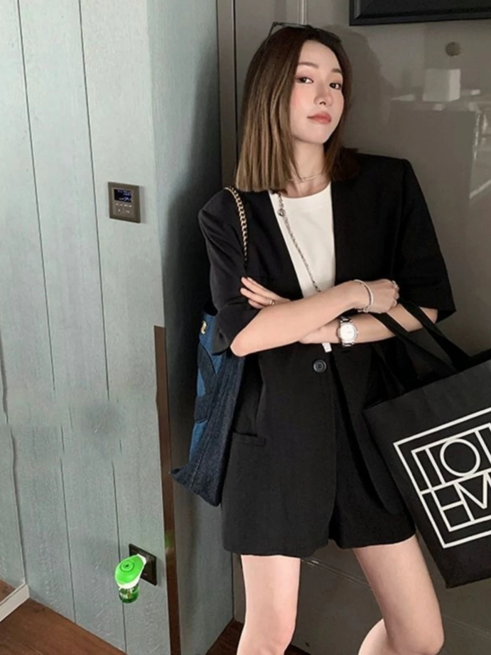 

plus Size Women's Summer Casual Thin Suit Jacket Loose Short Sleeve Top And Pear Shaped Body Types Regular Length