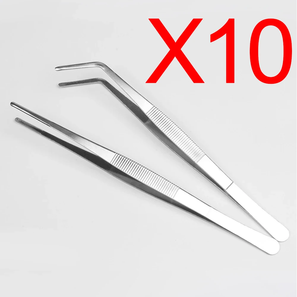 

10PCS Stainless Steel Tweezers with Curved Pointed Serrated Tip Home Medical Dental Garden Daily Kitchen Precision Tweezer Tools