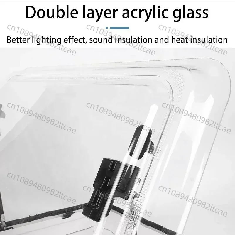 Finestra sul tetto dell'auto camper top camper 700 * 500 con tenda pieghettata a luce led e vetro acrilico con schermo volante