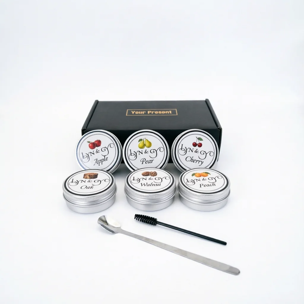 LYN&GY Cocktail Whiskey Fruit Wood Smoked Set-6 Flavors Sawdust Apple Cherry Pear Peach Oak Walnut, Bar Tool Set Gift