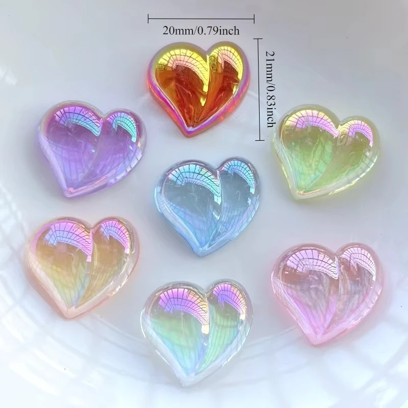 12pcs 21mm * 20mm new lovely AB color shiny heart-shaped flat back Cabochons scraping DIY jewelry decorative accessories