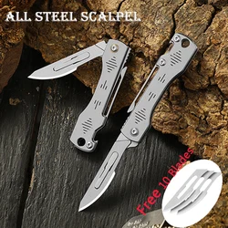 Stainless Steel Quick-opening Folding Knife Utility Knife Mini Folding Keychain Scalpel EDC Courier Opening Knifves 10 Blades