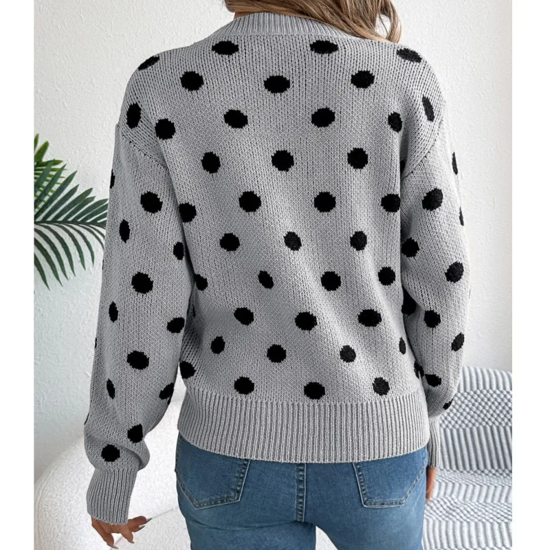 Women\'s Fashion Knitted Sweater 2024 Autumn/Winter New  Color Blocked Polka Dot Long Sleeve Hoodie Loose Casual Women\'s Sweater