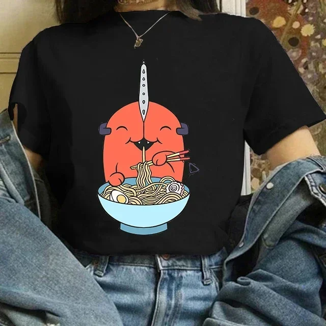 Camisa de Manga Pochita Makima para mujer, camiseta de Anime japonés Saw para mujer, camiseta Unisex divertida con patrón de dibujos animados, camiseta de Manga corta de verano