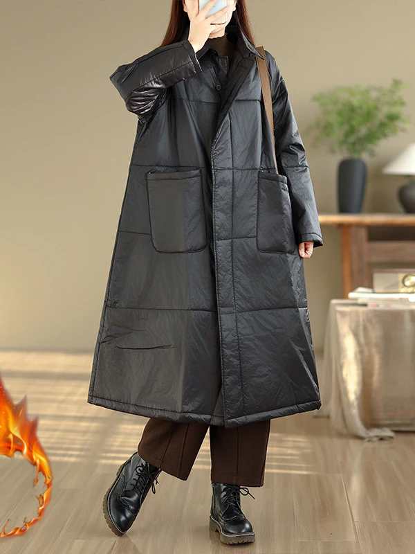 

High-End Retro Collared Cotton Jaet Outerwear Winter New Simple Design Loose Thi Warm Mid-Length Cotton Coat for Women