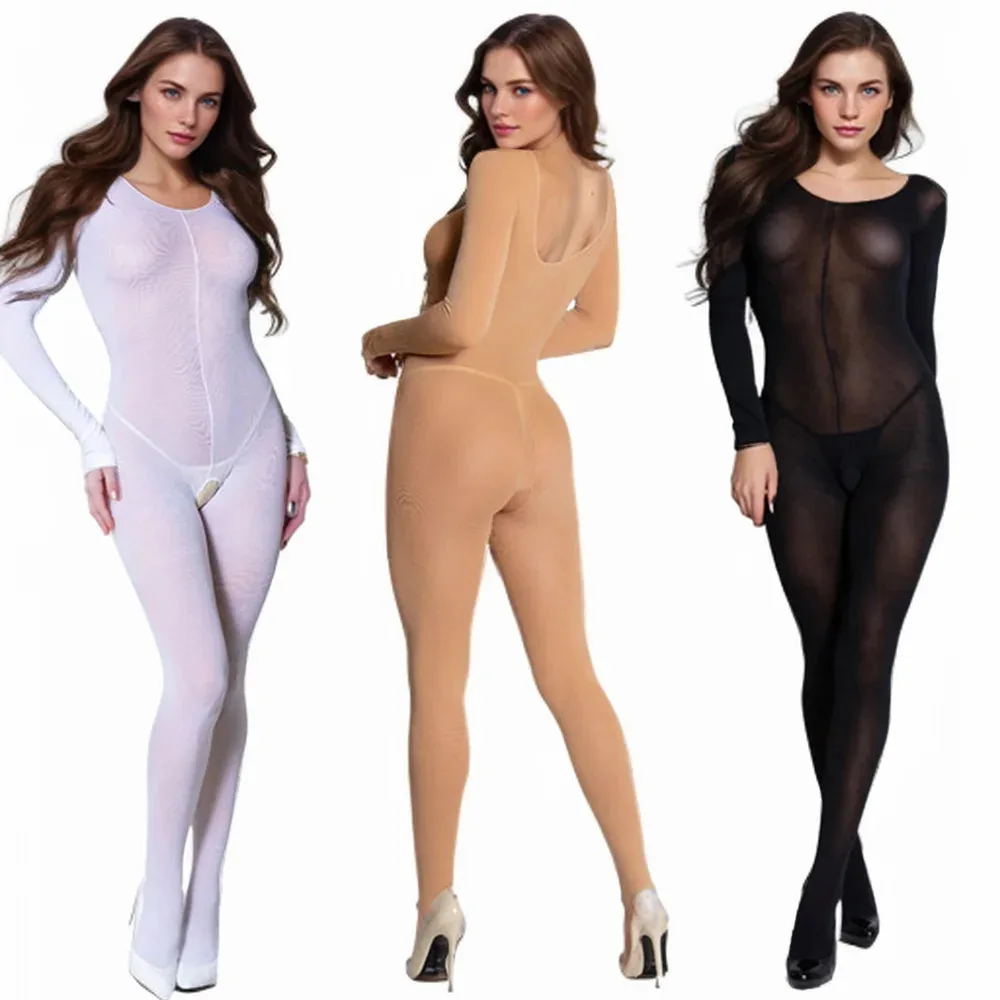 

Erotic Women Bodysuits Black Silk Black Sheer Open Net Bodystockings Sexy Lingerie Crotchless Long jumpsuits Catsuit Underwear
