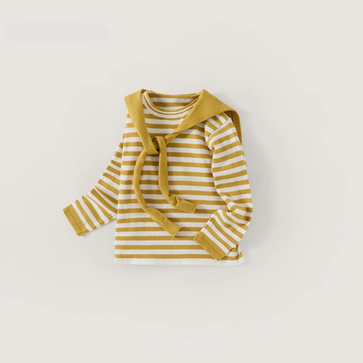 2026 Autumn Girls Sweater Children Stripe Knit Top Shawl Fake Two‑Piece T‑Shirt Stylish Long Sleeve Base Layer for Baby Girls