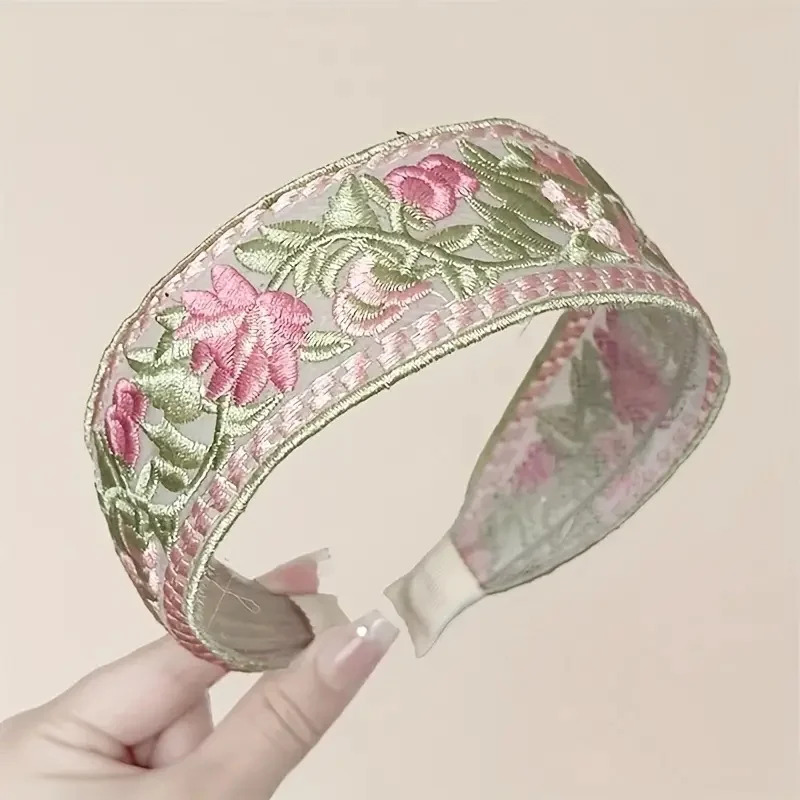 3 Stück böhmische bestickte Blumen-Stirnbänder, breites Band, Haar-Accessoires, lebendige mehrfarbige Blumen, hochwertiger Stoff für Frauen – Detail 6