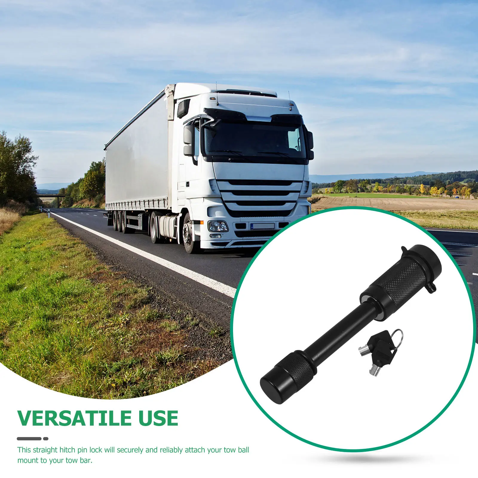 Tow Bar Lock Pin Trailer Hitch Locking Pin For Outdoor Adventure High Grade Hardened Steel Straight Black Rubber