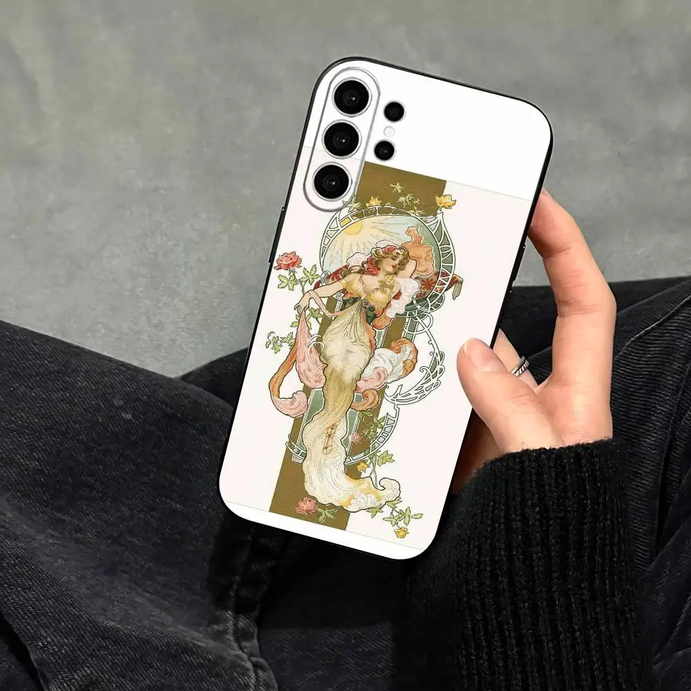 ART Alphonse Mucha Phone Case For Samsung S25,S24,S21,S22,S23,S30,Ultra,S20,Plus,Fe,Note,10,9,5G Black Cover