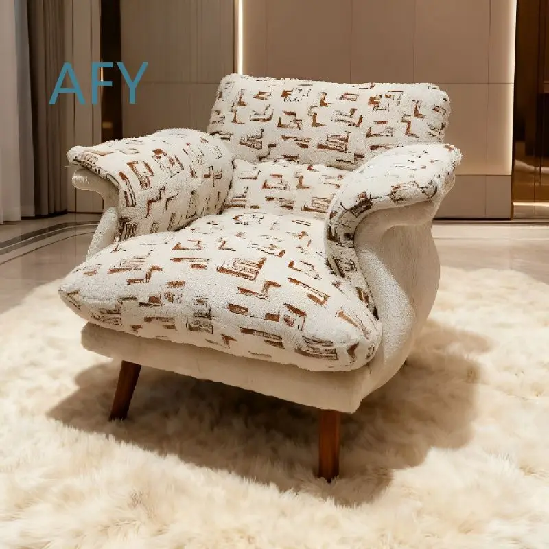 French Vintage Style Cream Sofa for Small Space Bedroom Living Room Fabric High Leg Accent Chair for Lazy Single Seater for