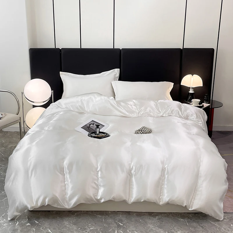 

1pc Sain Silk Duvet Cover For Summer White Color Smooth Coolling Quilt Cover Silky Comforter Cover Single/Queen/King Duvet Cover