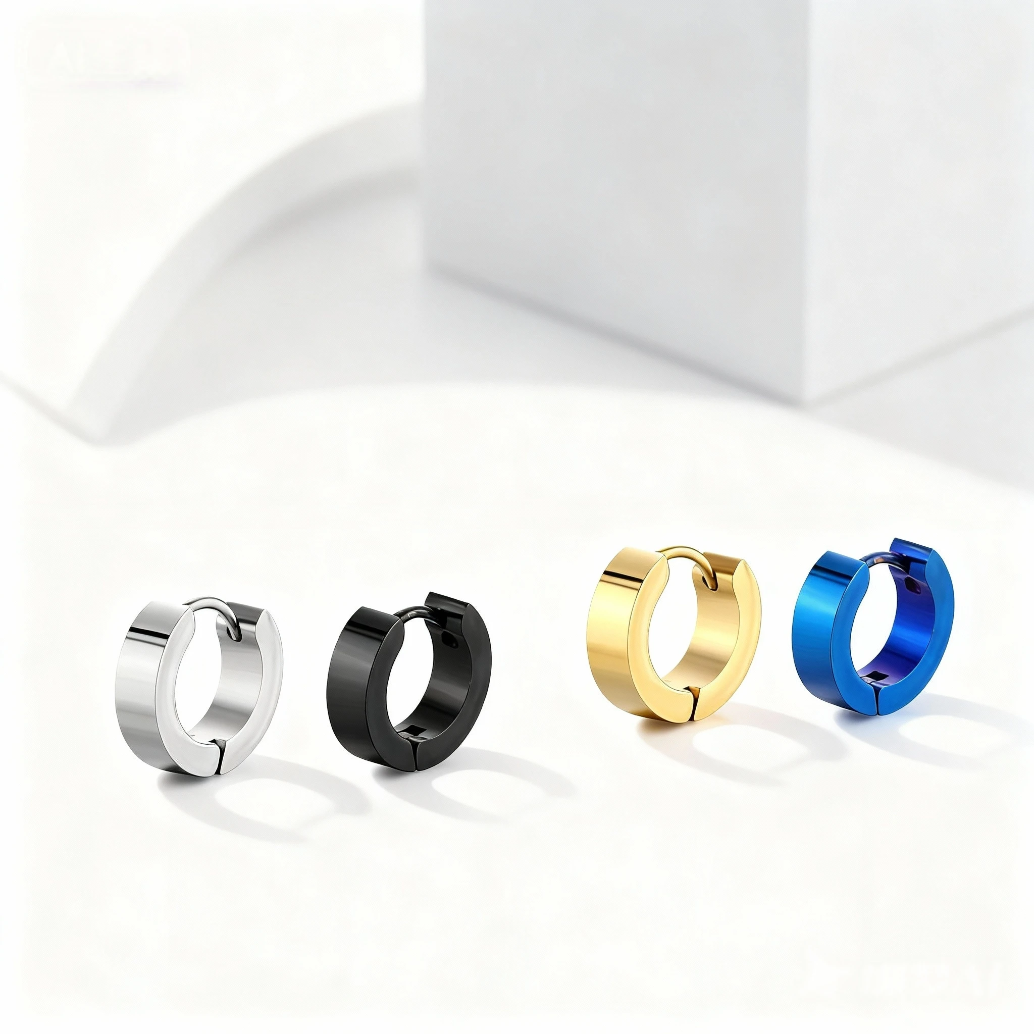 3/5 Pairs Minimalist Stainless Steel Round Black Blue Color Woman Piercing Hoop Earring for Man Huggie Jewelry Accessory Trendy
