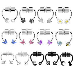 Stainless Steel Magnet Nose Piercing Heart Butterfly Fake Nose Ring 16G Horseshoe Ring Bee Nose Clip Body Jewelry for Piercings