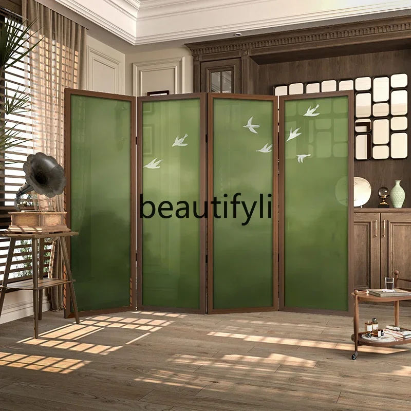 Medieval oil painting Feiyan solid wood screen partition living room bedroom sofa cover entrance entrance custom folding s
