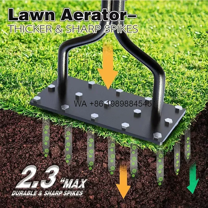 Wmwmnu for Custom Garden Grass Manual Lawn Aerator Spike 15 Tine Carbon Steel Powder Coated 2mm 8cm Poking Depth