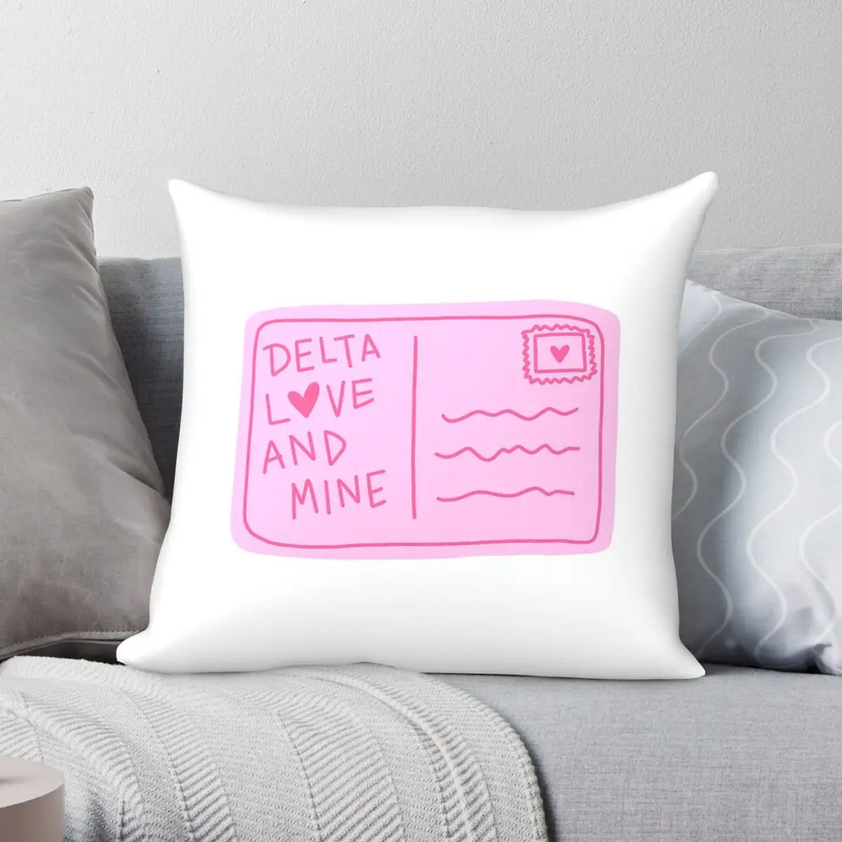 Tri Delta Postcard Square Pillowcase Polyester Linen Velvet Printed Zip Decorative Sofa Seater Cushion Cover