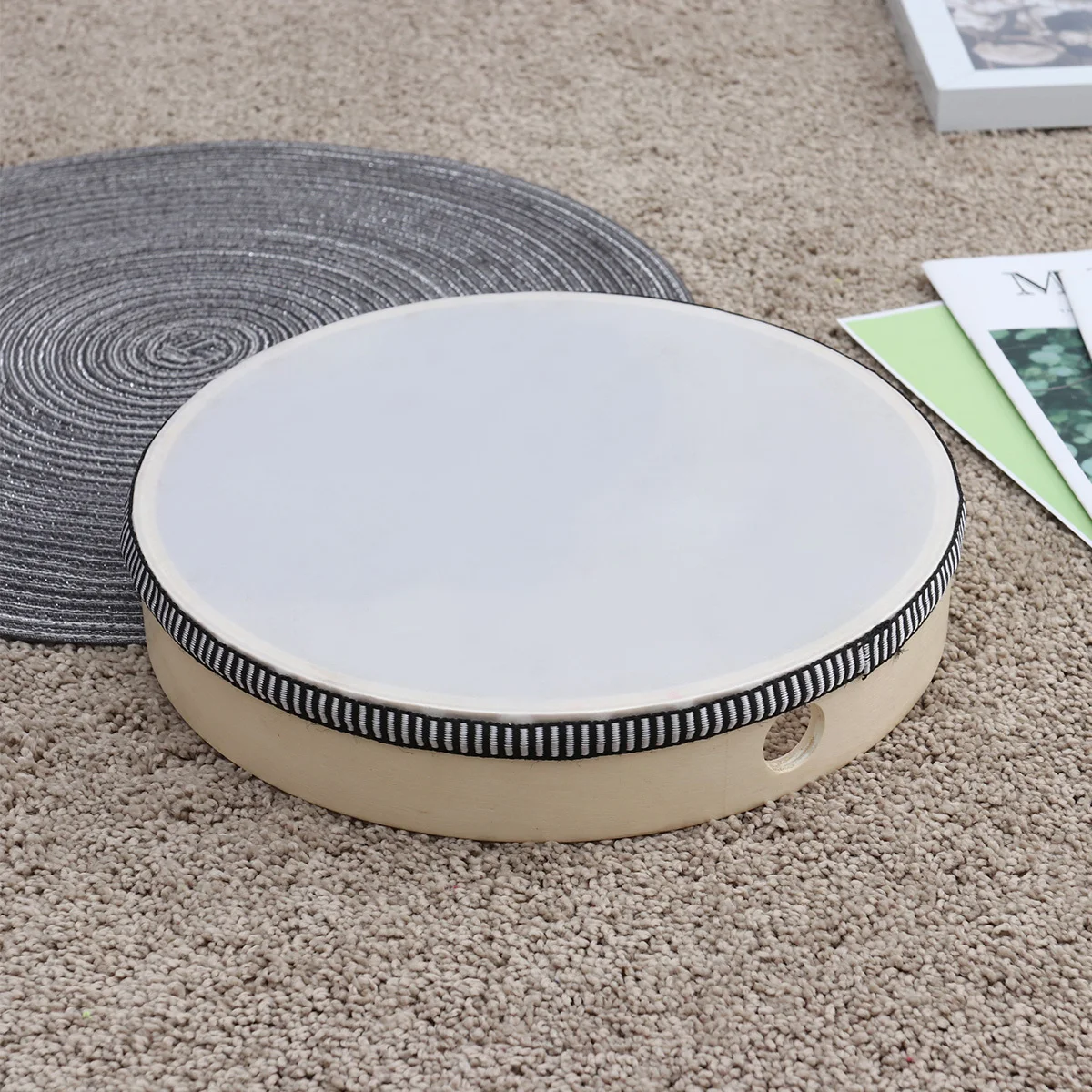 طبلة يدوية خشبية كبيرة الحجم للأطفال أداة الدف للتعليم المبكر تشغيل الموسيقى تطوير براعة السمع أورف قرع #4