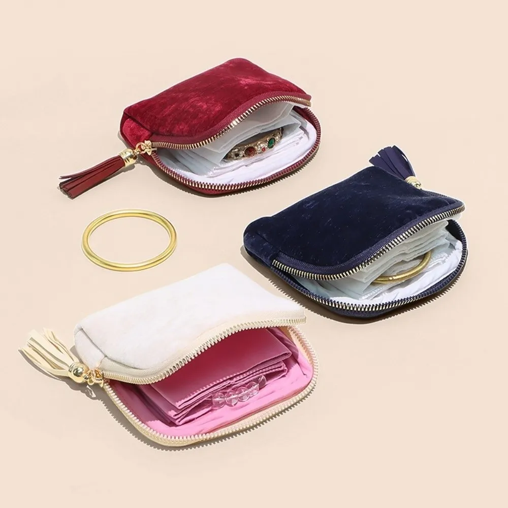 حافظة مجوهرات من الفلانيل للسفر بسحاب شرابة مع مقصورات منظم مجوهرات صغير محمول لتخزين المجوهرات #3