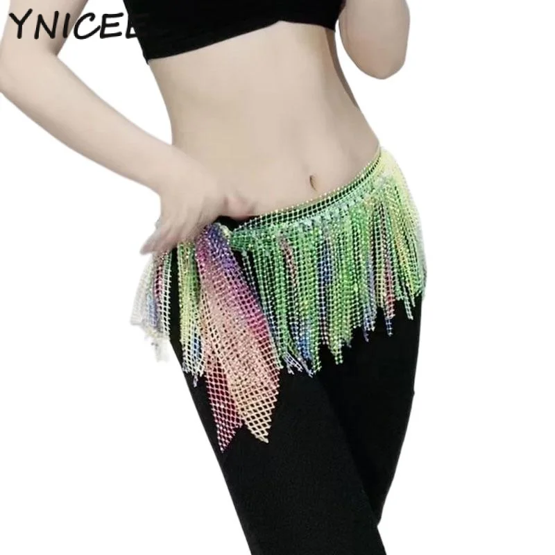 Women Triangular Bling Belly Dance Hip Scarf Diamond Tassel Drill Waist Chain Towel Wrap Belt Versatile Stage Festival Costume