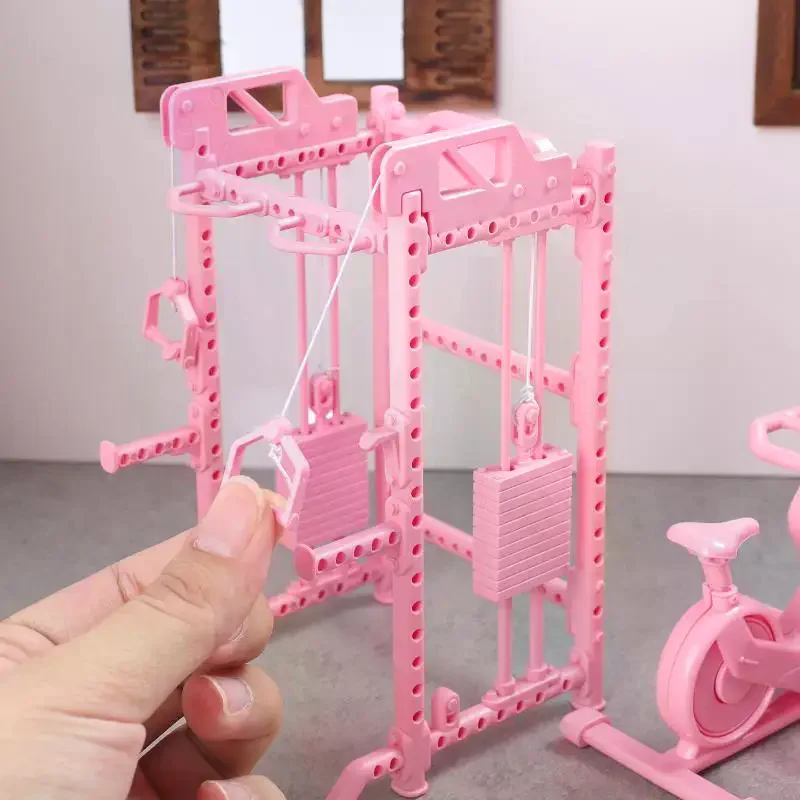Mini Fitness Equipment Dollhouse Simulation Gym Treadmill Dumbbell Weight Lifting Machine Model Decor 1/12 Doll House Accessory