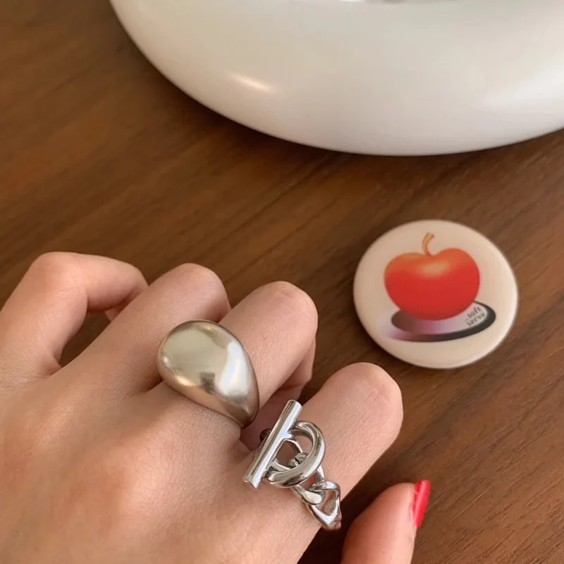 Women's 925 Silver Geometric Adjustable Ring, Modern Gift