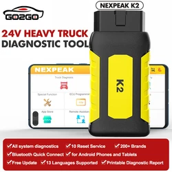 NEXPEAK K2 Heavy Truck Scanner Diagnostic Tool for Truck DPF Cluster Calibration Full System Trucks Tractors Diesel OBD Scanner