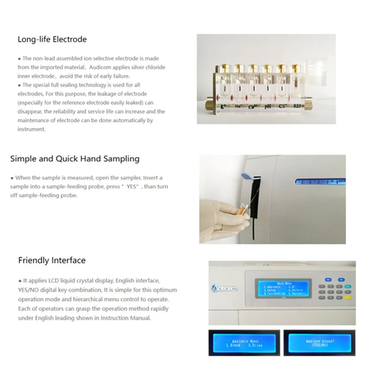 Audicom AC9801 K Na CI Ca PH Clinic and Hospital Laboratory Blood Urine Electrolyte Analyzer Diagnosis Medical Machine